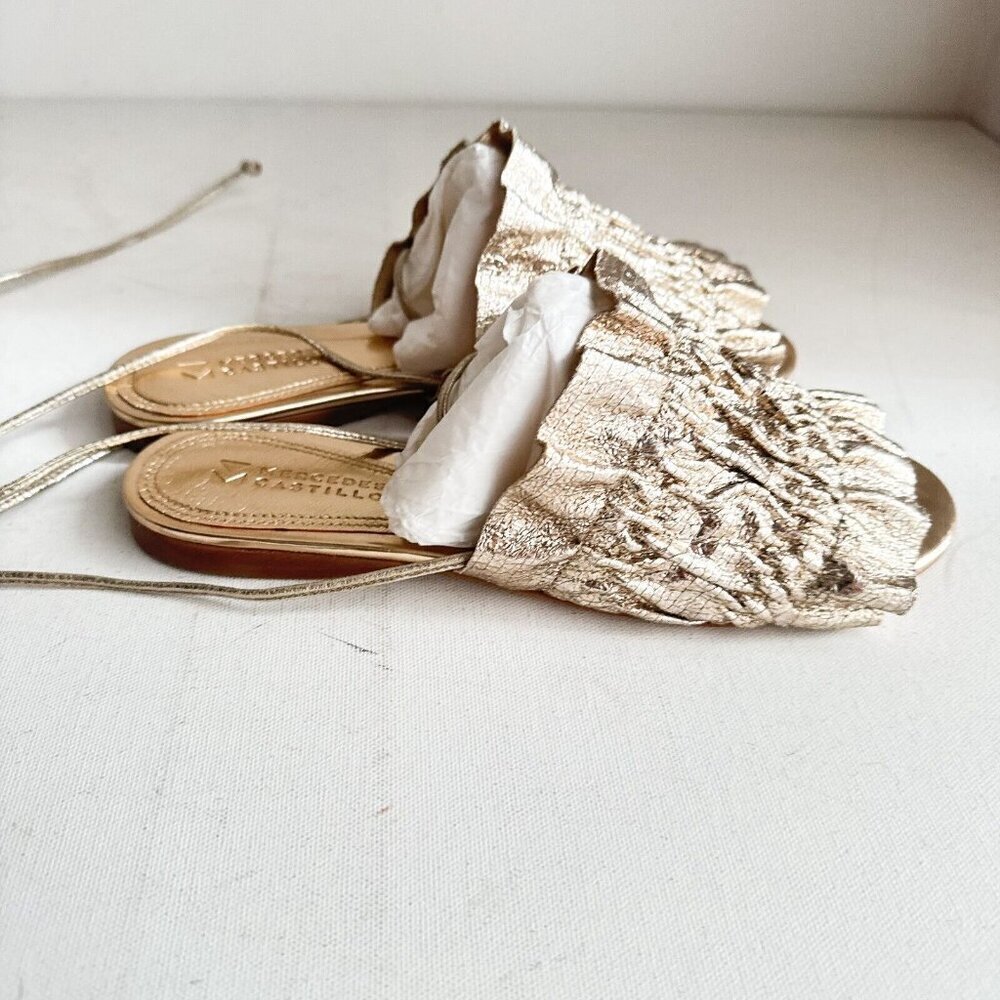 Mercedes Castillo Gold Ankle Wrap Flats 6.5 - Picture 6 of 6